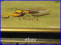 Oil Painting Flowers In Vase Framed Canvas 27 x 33 Stil Life Signed Raddatz Vtg