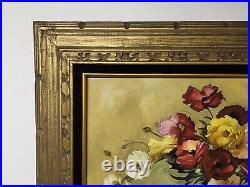 Oil Painting Flowers In Vase Framed Canvas 27 x 33 Stil Life Signed Raddatz Vtg