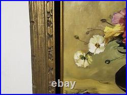 Oil Painting Flowers In Vase Framed Canvas 27 x 33 Stil Life Signed Raddatz Vtg