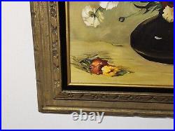 Oil Painting Flowers In Vase Framed Canvas 27 x 33 Stil Life Signed Raddatz Vtg