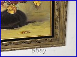 Oil Painting Flowers In Vase Framed Canvas 27 x 33 Stil Life Signed Raddatz Vtg