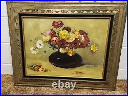Oil Painting Flowers In Vase Framed Canvas 27 x 33 Stil Life Signed Raddatz Vtg