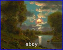 Oil Painting Landscape Signed Western Vintage Impressionist Moon Cloud MAX COLE