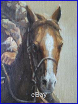 Oil Painting Vintage Artist Signed Western American Cowboy Cow Horse Landscape