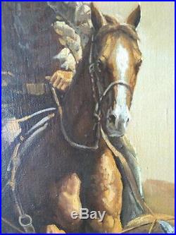 Oil Painting Vintage Artist Signed Western American Cowboy Cow Horse Landscape