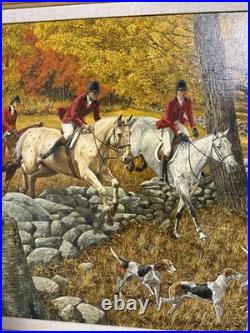 Oil Painting of Fox Hunt Scene Framed 42 x 30 artist signed Adam-Vintage