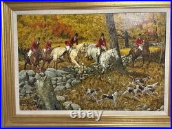 Oil Painting of Fox Hunt Scene Framed 42 x 30 artist signed Adam-Vintage
