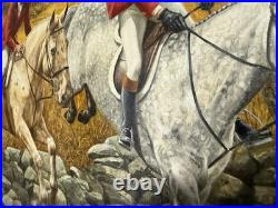 Oil Painting of Fox Hunt Scene Framed 42 x 30 artist signed Adam-Vintage