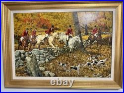 Oil Painting of Fox Hunt Scene Framed 42 x 30 artist signed Adam-Vintage