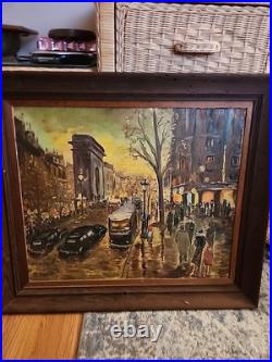 Oil painting on canvas, signed S. Piastro, Paris scene, vintage, 29x25withframe