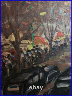 Oil painting on canvas, signed S. Piastro, Paris scene, vintage, 29x25withframe