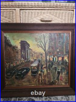 Oil painting on canvas, signed S. Piastro, Paris scene, vintage, 29x25withframe