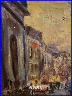 Oil painting on canvas, signed S. Piastro, Paris scene, vintage, 29x25withframe