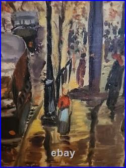Oil painting on canvas, signed S. Piastro, Paris scene, vintage, 29x25withframe
