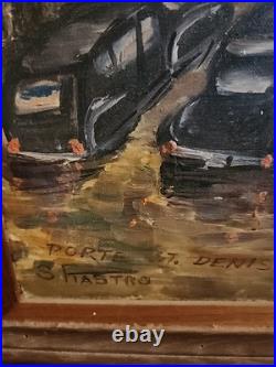 Oil painting on canvas, signed S. Piastro, Paris scene, vintage, 29x25withframe