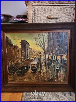 Oil painting on canvas, signed S. Piastro, Paris scene, vintage, 29x25withframe