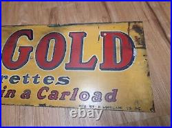 Old Gold Painted Metal Sign Vintage Not A Cough In A Carload