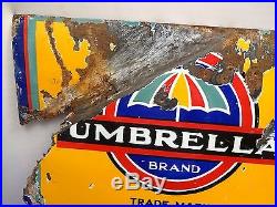Old Gourepore Umbrella Brand Paint Varnish Color Vintage Enamel Porcelain Sign