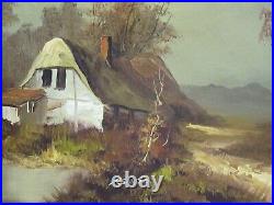 Old House, Trees, Landscape Oil on Canvas Signed Remo Vintage Painting
