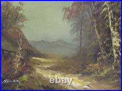Old House, Trees, Landscape Oil on Canvas Signed Remo Vintage Painting