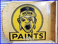 Old Paint Sign Unusual 1930s Vintage White Horn Weird Art Deco 2 Sided Flange