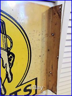 Old Unusual 1930s Vintage Paint Sign White Horn Weird Art Deco 2 Sided Flange
