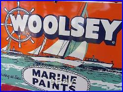 Old Vintage Porcelain Woolsey Marine Paints Co Advertising Enamel Sign Gas & Oil