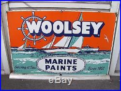 Old Vintage Porcelain Woolsey Marine Paints Co Advertising Enamel Sign Gas & Oil