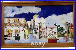 Old Vtg 1966 Folk Art Mexico Painting Mexican Street Watercolor Signed Powell