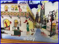 Old Vtg 1966 Folk Art Mexico Painting Mexican Street Watercolor Signed Powell