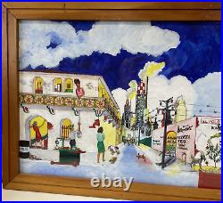 Old Vtg 1966 Folk Art Mexico Painting Mexican Street Watercolor Signed Powell