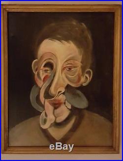 Old painting vintage signed Francis Bacon abstract portrait