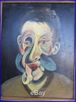 Old painting vintage signed Francis Bacon abstract portrait