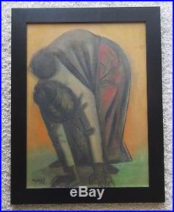 Oramas Signed Vintage Modernism Mother Child Maternal Figure Painting