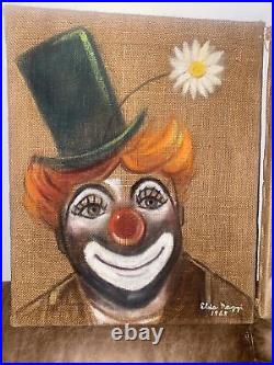 Origal Burlap Clown Paintings- Signed STL Native Elda Naggi 1960's VTG Pair Of 2