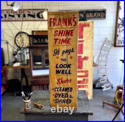 Original 1950s Vintage Hand Painted Shoe Shine Franks Advertising Trade Wood