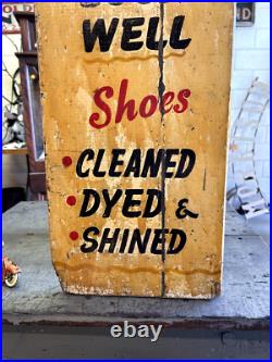 Original 1950s Vintage Hand Painted Shoe Shine Franks Advertising Trade Wood