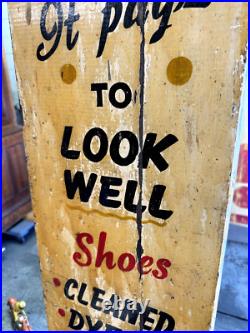 Original 1950s Vintage Hand Painted Shoe Shine Franks Advertising Trade Wood