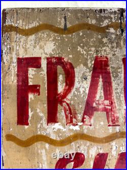 Original 1950s Vintage Hand Painted Shoe Shine Franks Advertising Trade Wood