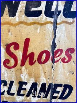 Original 1950s Vintage Hand Painted Shoe Shine Franks Advertising Trade Wood
