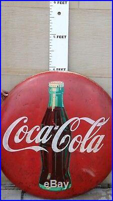 Original 48 Metal Painted Coca Cola Button Coke Sign Vtg Soda Pop Advertising