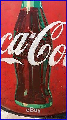 Original 48 Metal Painted Coca Cola Button Coke Sign Vtg Soda Pop Advertising