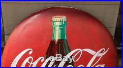 Original 48 Metal Painted Coca Cola Button Coke Sign Vtg Soda Pop Advertising