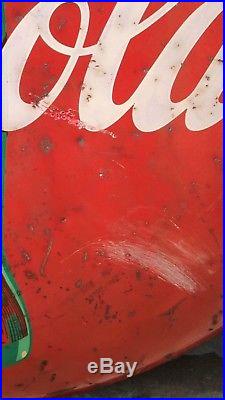 Original 48 Metal Painted Coca Cola Button Coke Sign Vtg Soda Pop Advertising