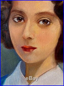 Original Antique Oil Painting Womans Portrait Signed Framed Vintage Nurse Paul