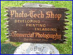 Original Antique Wood Painted Sign Photography Store Vintage Photo Camera Shop