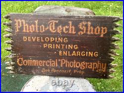 Original Antique Wood Painted Sign Photography Store Vintage Photo Camera Shop