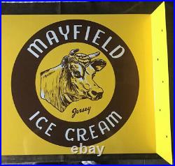 Original Authentic Mayfield Ice Cream Flange Sign Painted Tin 20 X 18 Inch