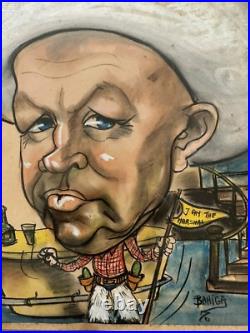 Original Caricature Painting Drowning (1976) Signed Bahiga(Bhiga) Thomassian VTG