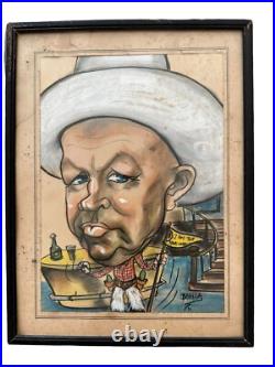 Original Caricature Painting Drowning (1976) Signed Bahiga(Bhiga) Thomassian VTG